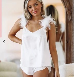 COPY - NW White silky satin pajama set with adjustable straps